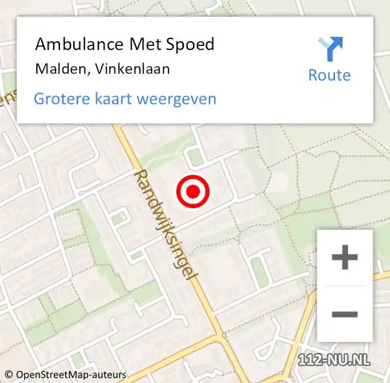 Locatie op kaart van de 112 melding: Ambulance Met Spoed Naar Malden, Vinkenlaan op 7 mei 2022 05:01