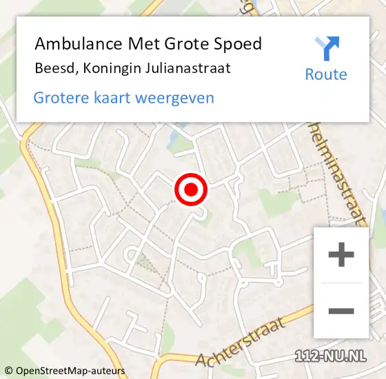 Locatie op kaart van de 112 melding: Ambulance Met Grote Spoed Naar Beesd, Koningin Julianastraat op 7 mei 2022 05:38