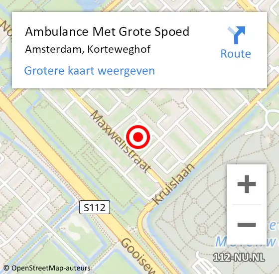 Locatie op kaart van de 112 melding: Ambulance Met Grote Spoed Naar Amsterdam, Korteweghof op 7 mei 2022 05:51