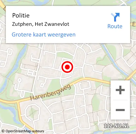 Locatie op kaart van de 112 melding: Politie Zutphen, Het Zwanevlot op 7 mei 2022 06:38