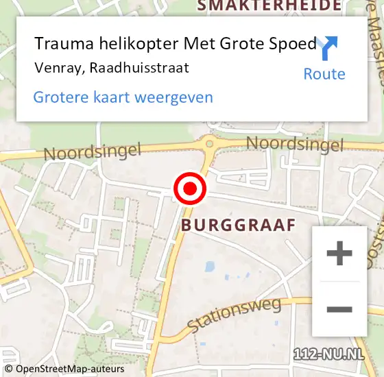 Locatie op kaart van de 112 melding: Trauma helikopter Met Grote Spoed Naar Venray, Raadhuisstraat op 7 mei 2022 09:14