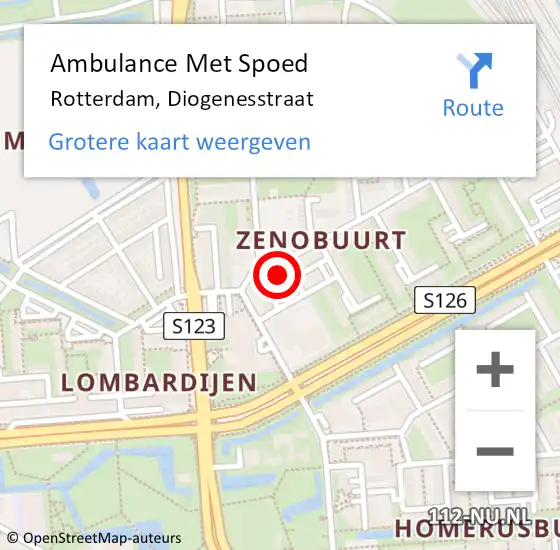 Locatie op kaart van de 112 melding: Ambulance Met Spoed Naar Rotterdam, Diogenesstraat op 7 mei 2022 09:58