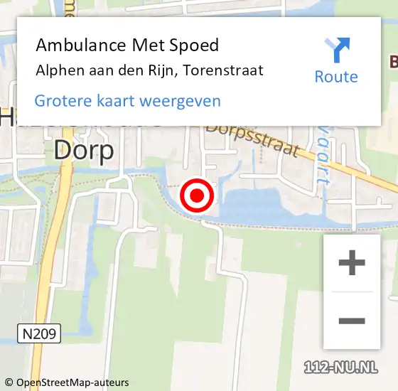 Locatie op kaart van de 112 melding: Ambulance Met Spoed Naar Alphen aan den Rijn, Torenstraat op 7 mei 2022 10:01