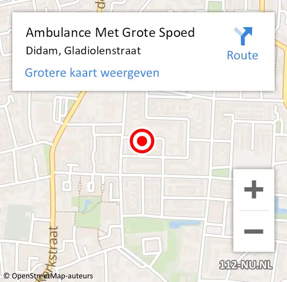 Locatie op kaart van de 112 melding: Ambulance Met Grote Spoed Naar Didam, Gladiolenstraat op 7 mei 2022 10:27