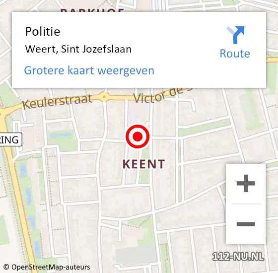 Locatie op kaart van de 112 melding: Politie Weert, Sint Jozefslaan op 7 mei 2022 10:53