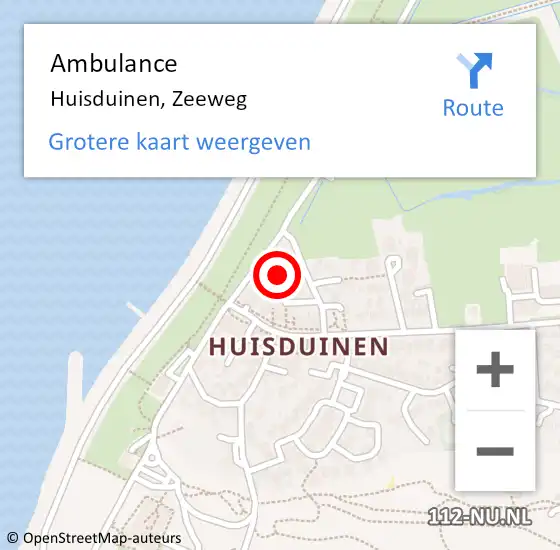 Locatie op kaart van de 112 melding: Ambulance Huisduinen, Zeeweg op 7 mei 2022 10:56