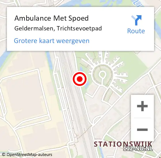 Locatie op kaart van de 112 melding: Ambulance Met Spoed Naar Geldermalsen, Trichtsevoetpad op 7 mei 2022 11:17