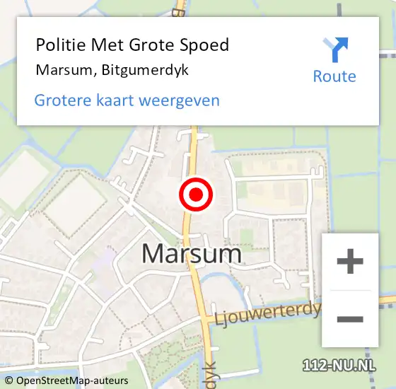 Locatie op kaart van de 112 melding: Politie Met Grote Spoed Naar Marsum, Bitgumerdyk op 7 mei 2022 11:51