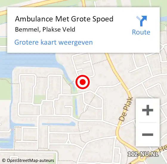 Locatie op kaart van de 112 melding: Ambulance Met Grote Spoed Naar Bemmel, Plakse Veld op 7 mei 2022 12:31