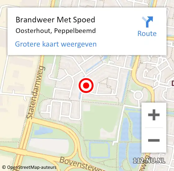 Locatie op kaart van de 112 melding: Brandweer Met Spoed Naar Oosterhout, Peppelbeemd op 7 mei 2022 12:32