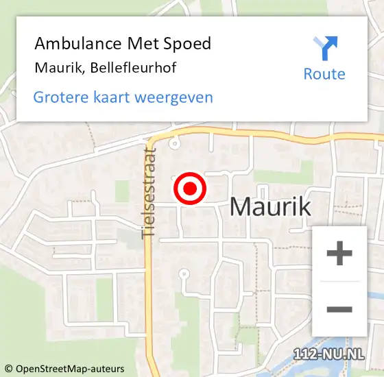 Locatie op kaart van de 112 melding: Ambulance Met Spoed Naar Maurik, Bellefleurhof op 7 mei 2022 13:09