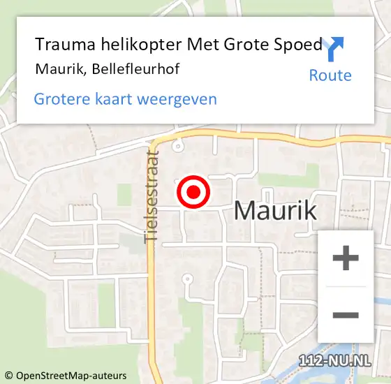 Locatie op kaart van de 112 melding: Trauma helikopter Met Grote Spoed Naar Maurik, Bellefleurhof op 7 mei 2022 13:12