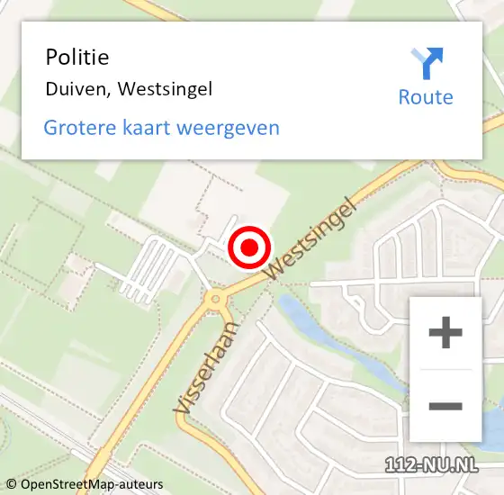 Locatie op kaart van de 112 melding: Politie Duiven, Westsingel op 7 mei 2022 13:48