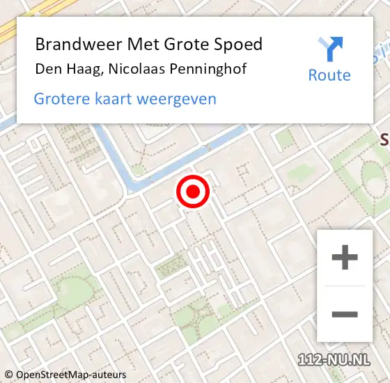 Locatie op kaart van de 112 melding: Brandweer Met Grote Spoed Naar Den Haag, Nicolaas Penninghof op 7 mei 2022 13:48