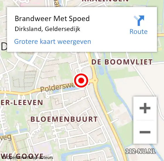 Locatie op kaart van de 112 melding: Brandweer Met Spoed Naar Dirksland, Geldersedijk op 7 mei 2022 14:10
