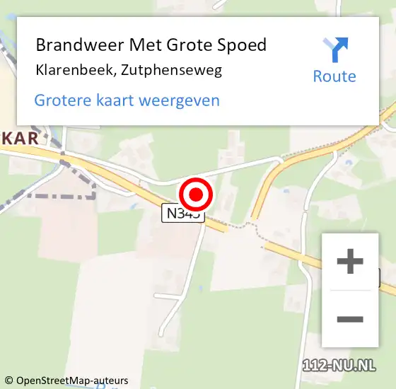 Locatie op kaart van de 112 melding: Brandweer Met Grote Spoed Naar Klarenbeek, Zutphenseweg op 7 mei 2022 14:12