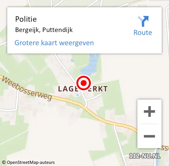 Locatie op kaart van de 112 melding: Politie Bergeijk, Puttendijk op 7 mei 2022 14:24