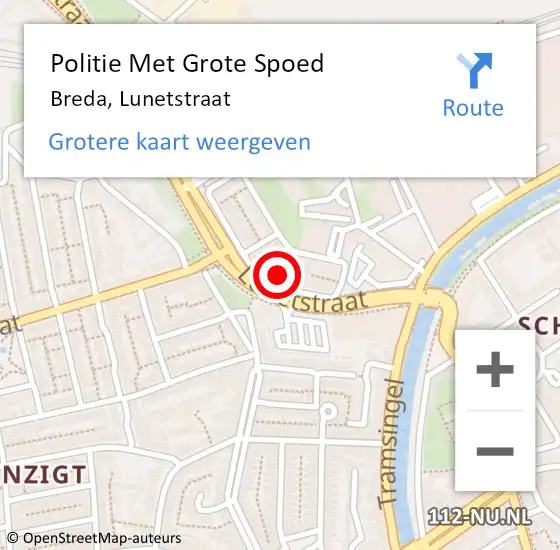 Locatie op kaart van de 112 melding: Politie Met Grote Spoed Naar Breda, Lunetstraat op 7 mei 2022 14:40