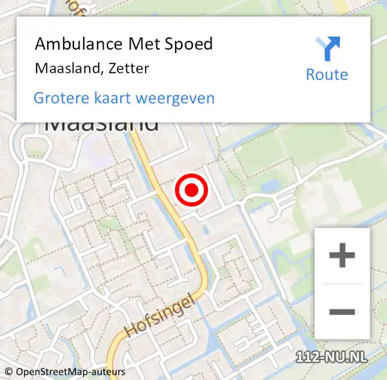 Locatie op kaart van de 112 melding: Ambulance Met Spoed Naar Maasland, Zetter op 16 juli 2014 16:59