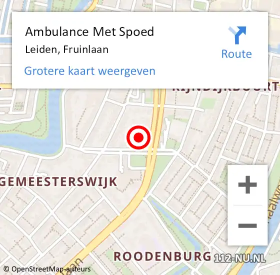 Locatie op kaart van de 112 melding: Ambulance Met Spoed Naar Leiden, Fruinlaan op 7 mei 2022 14:56