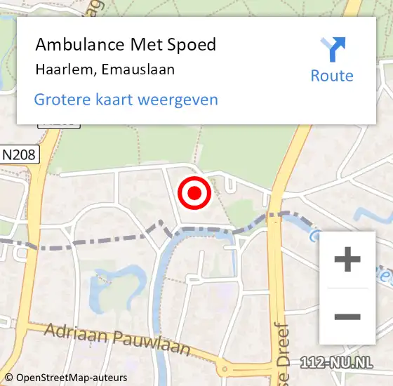 Locatie op kaart van de 112 melding: Ambulance Met Spoed Naar Haarlem, Emauslaan op 7 mei 2022 15:08