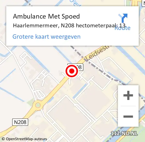 Locatie op kaart van de 112 melding: Ambulance Met Spoed Naar Haarlemmermeer, N208 hectometerpaal: 13 op 7 mei 2022 15:54