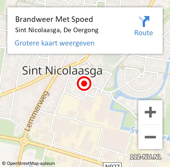Locatie op kaart van de 112 melding: Brandweer Met Spoed Naar Sint Nicolaasga, De Oergong op 7 mei 2022 16:01
