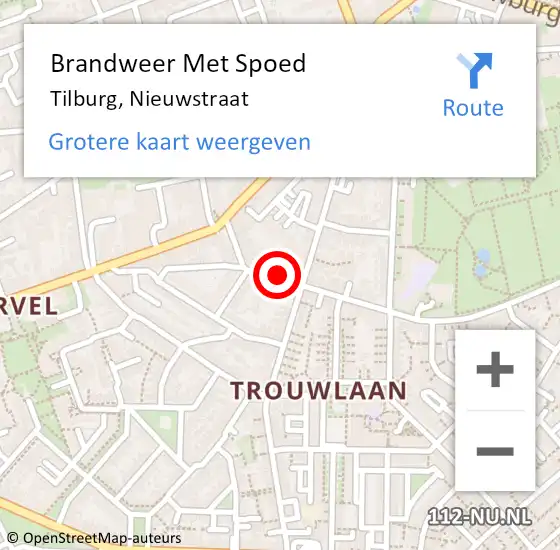 Locatie op kaart van de 112 melding: Brandweer Met Spoed Naar Tilburg, Nieuwstraat op 7 mei 2022 16:42