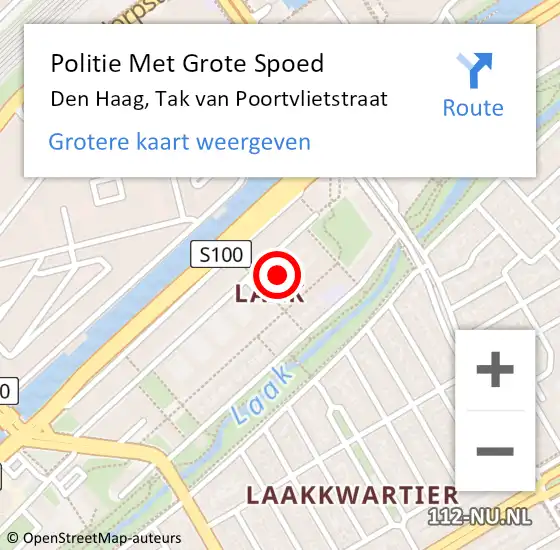 Locatie op kaart van de 112 melding: Politie Met Grote Spoed Naar Den Haag, Tak van Poortvlietstraat op 7 mei 2022 17:21