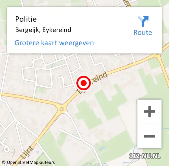 Locatie op kaart van de 112 melding: Politie Bergeijk, Eykereind op 7 mei 2022 18:02