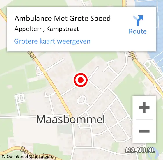 Locatie op kaart van de 112 melding: Ambulance Met Grote Spoed Naar Appeltern, Kampstraat op 7 mei 2022 18:30
