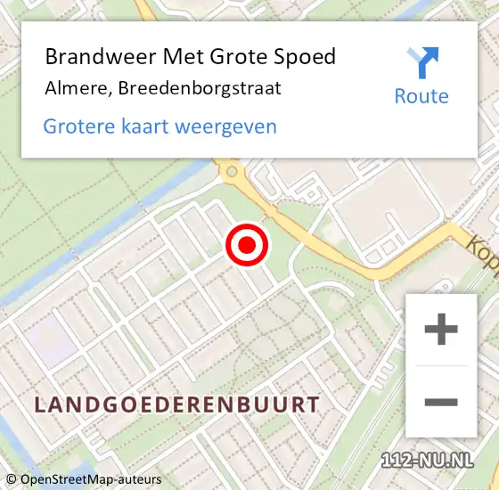 Locatie op kaart van de 112 melding: Brandweer Met Grote Spoed Naar Almere, Breedenborgstraat op 7 mei 2022 18:31