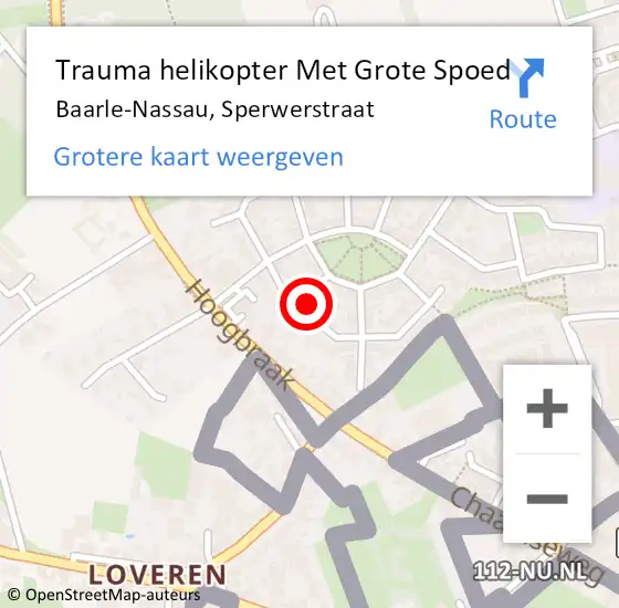 Locatie op kaart van de 112 melding: Trauma helikopter Met Grote Spoed Naar Baarle-Nassau, Sperwerstraat op 7 mei 2022 18:52