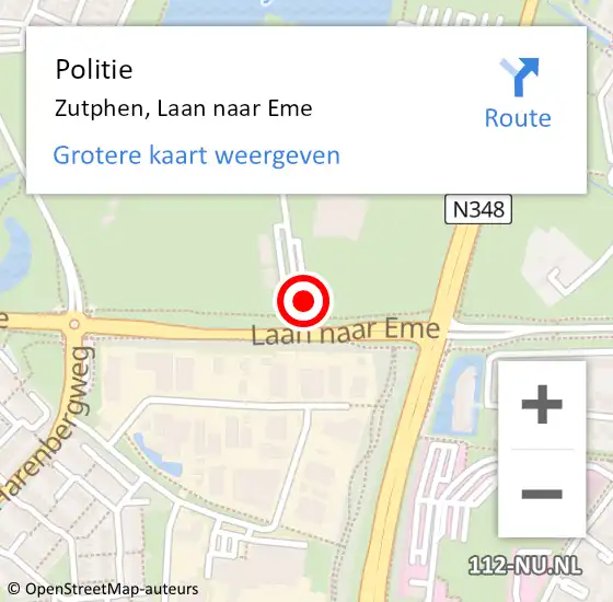 Locatie op kaart van de 112 melding: Politie Zutphen, Laan naar Eme op 7 mei 2022 18:54