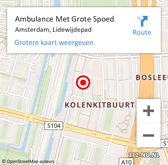 Locatie op kaart van de 112 melding: Ambulance Met Grote Spoed Naar Amsterdam, Lidewijdepad op 7 mei 2022 18:58