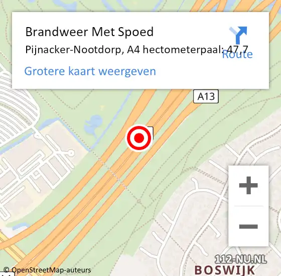 Locatie op kaart van de 112 melding: Brandweer Met Spoed Naar Den Haag, A4 hectometerpaal: 47,7 op 7 mei 2022 19:00