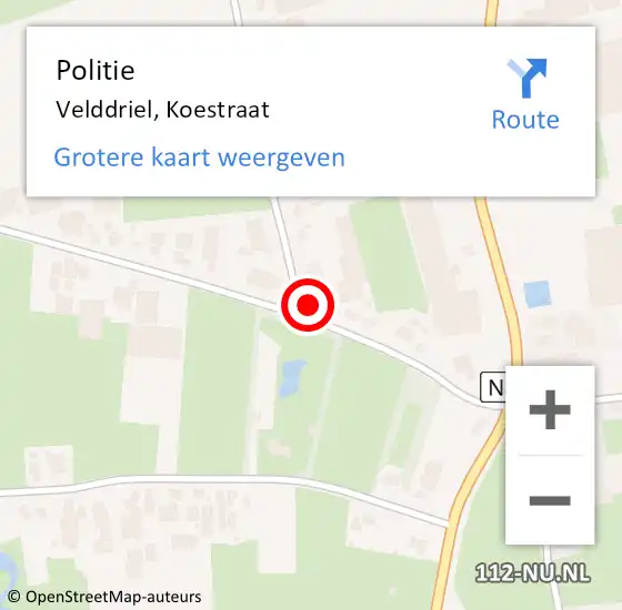 Locatie op kaart van de 112 melding: Politie Velddriel, Koestraat op 7 mei 2022 19:01