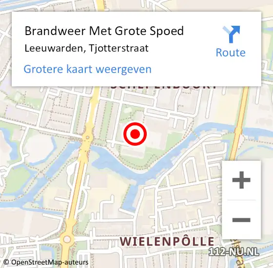 Locatie op kaart van de 112 melding: Brandweer Met Grote Spoed Naar Leeuwarden, Tjotterstraat op 7 mei 2022 19:33