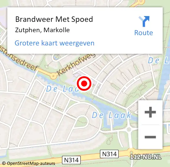 Locatie op kaart van de 112 melding: Brandweer Met Spoed Naar Zutphen, Markolle op 7 mei 2022 19:54