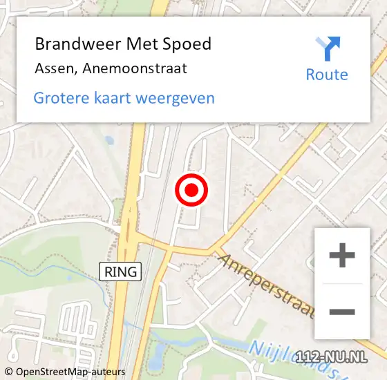 Locatie op kaart van de 112 melding: Brandweer Met Spoed Naar Assen, Anemoonstraat op 7 mei 2022 20:20