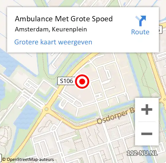 Locatie op kaart van de 112 melding: Ambulance Met Grote Spoed Naar Amsterdam, Keurenplein op 7 mei 2022 20:57