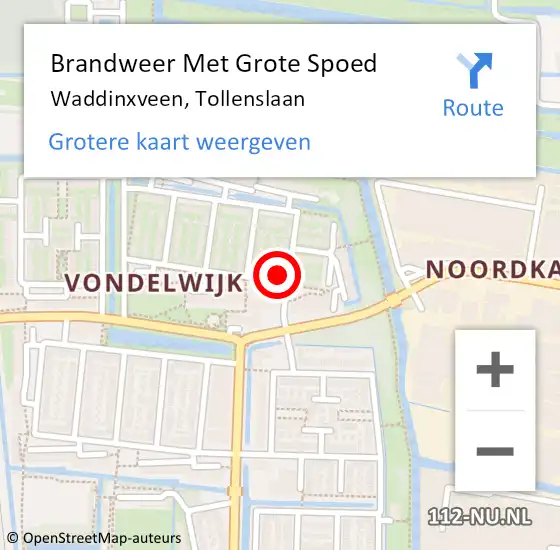 Locatie op kaart van de 112 melding: Brandweer Met Grote Spoed Naar Waddinxveen, Tollenslaan op 7 mei 2022 21:06