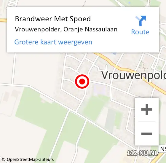 Locatie op kaart van de 112 melding: Brandweer Met Spoed Naar Vrouwenpolder, Oranje Nassaulaan op 7 mei 2022 22:01