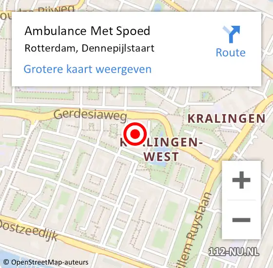 Locatie op kaart van de 112 melding: Ambulance Met Spoed Naar Rotterdam, Dennepijlstaart op 7 mei 2022 22:17