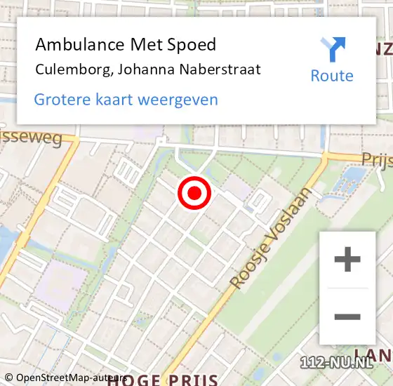 Locatie op kaart van de 112 melding: Ambulance Met Spoed Naar Culemborg, Johanna Naberstraat op 7 mei 2022 22:34