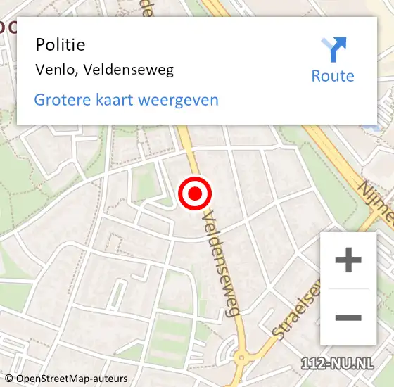 Locatie op kaart van de 112 melding: Politie Venlo, Veldenseweg op 7 mei 2022 23:03