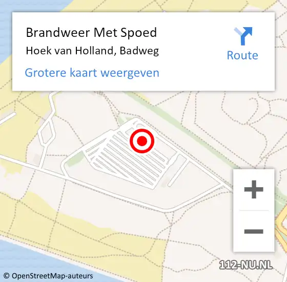 Locatie op kaart van de 112 melding: Brandweer Met Spoed Naar Hoek van Holland, Badweg op 7 mei 2022 23:11