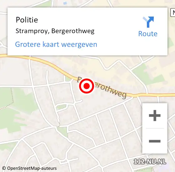 Locatie op kaart van de 112 melding: Politie Stramproy, Bergerothweg op 7 mei 2022 23:33