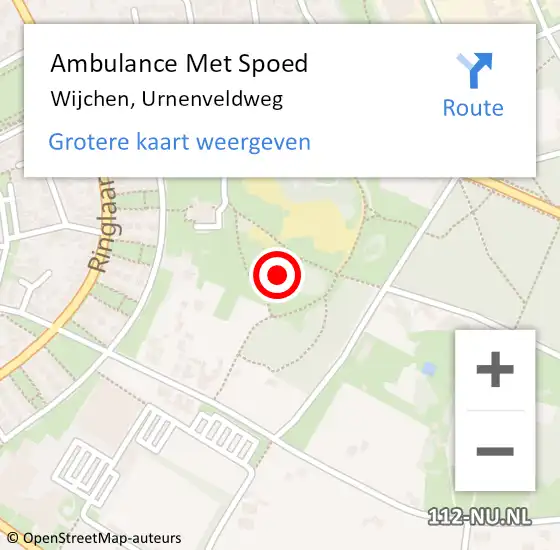 Locatie op kaart van de 112 melding: Ambulance Met Spoed Naar Wijchen, Urnenveldweg op 8 mei 2022 00:09