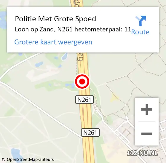 Locatie op kaart van de 112 melding: Politie Met Grote Spoed Naar Loon op Zand, N261 hectometerpaal: 11 op 8 mei 2022 00:26